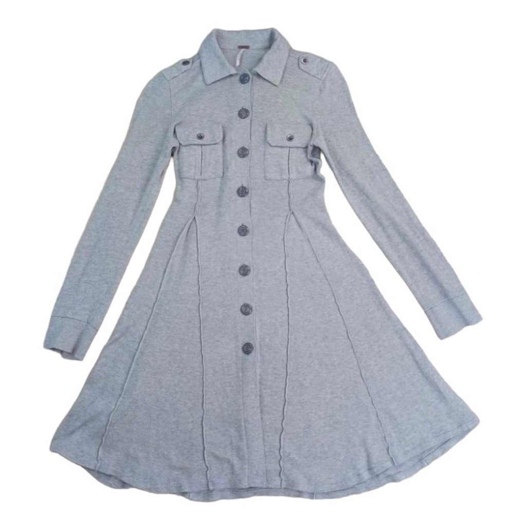 *SOLD* Free People Womens Shirt Dress Gray Button Front Military No Size Tag - Picture 11 of 11